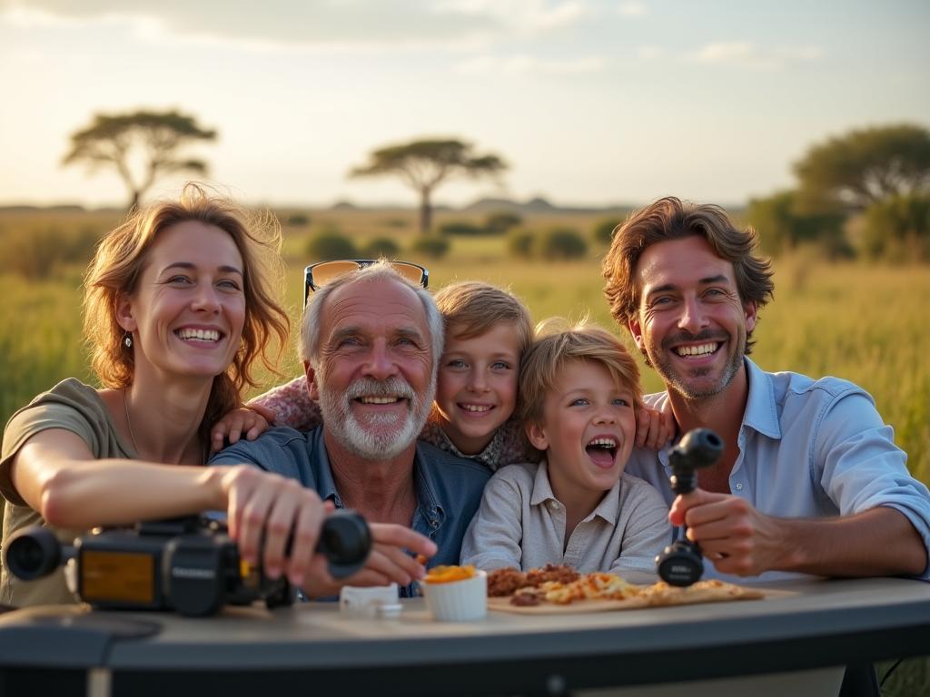 Multi-generational family enjoying safari together