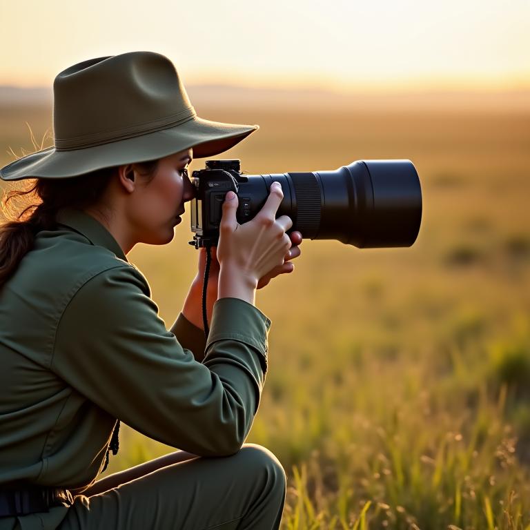 Wildlife photographer in action during safari